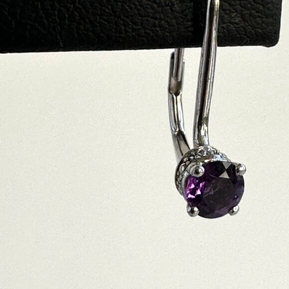 Sterling Silver Drop Earrings With Amethyst Stones For Pierced Ears 1" - Picture 9 of 11